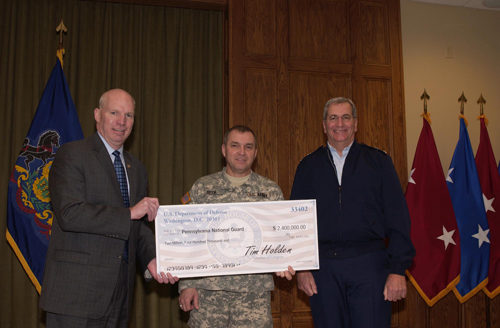 January 11, 2010: Congressman Holden announces a $2.4 million Department of Defense appropriation for the Pennsylvania National Guard. The money will be used for the construction of a Machine Gun Training System at Fort Indiantown Gap.  The Congressman is joined by Pennsylvania National Guard's Deputy Adjutant Generals, Brigadier General Jerry Beck and Major General Stephen Sischo.